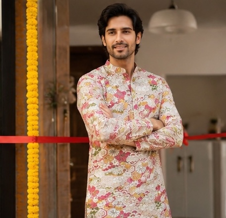 ShreeVastram Crimson Heritage Floral Brocade Kurta Set